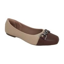 Sapatilha Feminina Nayre Modas Bicolor com Detalhe Metalizado Nude/Marrom 37