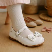 Sapatilha Feminina Pampili Infantil Menina Boneca Sintético original Mini Angel Duplo Laço Branco Verniz