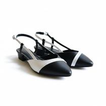 Sapatilha Feminina Slingback Bico Fino Casual Confortável Sapato Feminino Mule Ajuste Fivela Metal