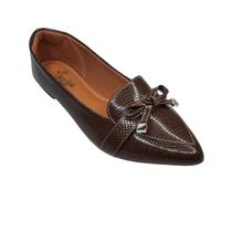 Sapatilha Feminina Social Rasteira Mocassim Verniz Bico Fino com Laço