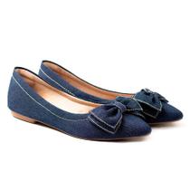 Sapatilha Feminina tecido Jeans C/ Nó Bico Fino Confortável Sapatilha Feminina tecido Jeans C/ Nó Bico Fino Confortável