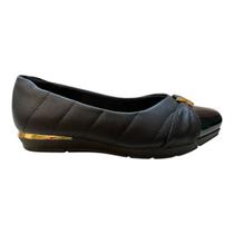 Sapatilha Feminino Piccadilly Casual Anabela Ultraconforto Bico Quadrado Metalizado 147320 Preto