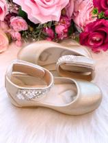 Sapatilha Flor di Mila Dourada 'Perolas' Luxo para Meninas
