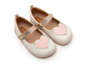 Sapatilha Infantil - Correr e Brincar - Heart - Bege/ Rosa/ Holográfico - Tip Toey Joey