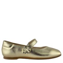 Sapatilha Infantil Molekinha Dourada com Tira e Detalhe Floral Sapatilha Infantil Molekinha Dourada com Tira e Detalhe Floral
