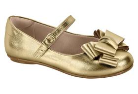 Sapatilha Infantil Molekinha Meninas Com Fivela E Laço Dourado Sapatilha Infantil Molekinha Meninas Com Fivela E Laço Dourado