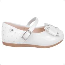 Sapatilha Infantil Pampili Angel 04 Laço E Strass Branco Verniz