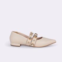 Sapatilha LITTIZ Off-White com Fivelas de Cristais estilo refinado e conforto premium Sapatilha LITTIZ Off-White com Fivelas de Cristais estilo refinado e conforto premium