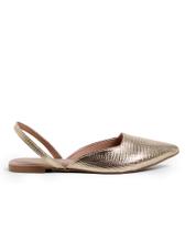 Sapatilha lizard Slinback Dourada com elástico recorte quadrado bico fino Marcela Prado