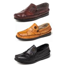 Sapatilha Masculina Mocassim Couro Bovino Kit 3 Pares