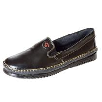 Sapatilha Mocassim Couro Masculino Costura Manual Calce Facil Ajuste Elastico Macia Leve Dia a Dia Tamanho:42Cor:Preto
