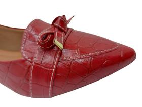 Sapatilha Mocassim Croco Vermelha rasteira confort feminino bico fino rasteirinha - Keite Calçados