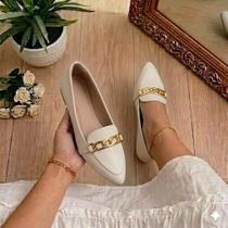 Sapatilha Mocassim Feminina Off Bico Fino com Corrente Elegante Confortável Sapatilha Mocassim Feminina Off Bico Fino com Corrente Elegante Confortável