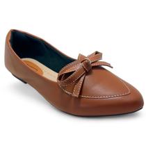 Sapatilha Mocassim Feminino Bico Fino Laço com Pesponto