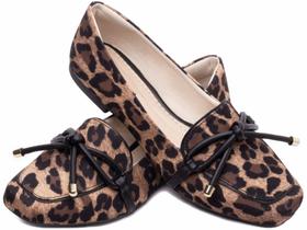 Sapatilha Mocassim Feminino Rasteiro Onça Com Laço Torricella 456.012B Sapatilha Mocassim Feminino Rasteiro Onça Com Laço Torricella 456.012B