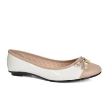 Sapatilha Moleca Bico Redondo Verniz Laço Feminina Branco Bege