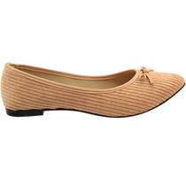 Sapatilha Moleca Veludo Canelada Laço Ponta Fina Feminina