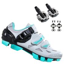 Sapatilha Mtb Ciclismo Absolute Luna II Feminina Cinza + Pedal Shimano M520