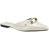 Sapatilha Mule Feminino Bico Fino Loafer Apllique Metalizado