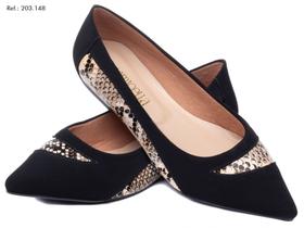 Sapatilha Nobuk Preto com cobra bege-203148