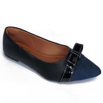 Sapatilha Preta com Bico Jeans com Laço