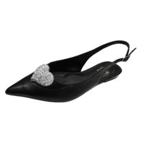 Sapatilha Preta Modelo SlingBack Detalhe Coração Strass