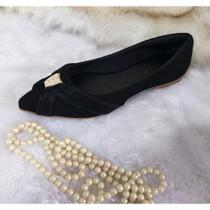 Sapatilha PU Bico Fino Preta Confort Com Detalhe Em ABS Sapatilha Casual Feminina Sapatilha PU Bico Fino Preta Confort Com Detalhe Em ABS Sapatilha Casual Feminina