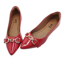 Sapatilha rasteira vermelha bico fino feminino verniz vermelho com fivela rasterinha - Keite Calçados