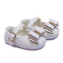 Sapatilha Sandália Infantil Laço Confortável Branco Dourado - Gel passo