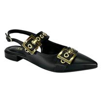 Sapatilha Santinelli Slingback Fivelas 1558-011 Preto
