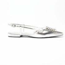 Sapatilha Sapato da Corte Slingback Fivela Strass