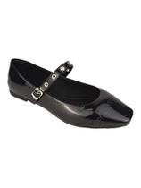 Sapatilha Slingback Feminina Bico Quadrado Fivela Verniz