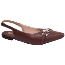 Sapatilha Slingback Feminina Flat Bico Fino Enfeite ABS Elegante Casual Versátil Dia a Dia Via Angel 9401