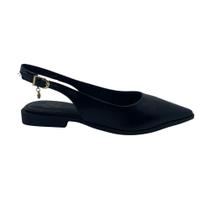 Sapatilha Slingback Offline Bico Fino Preta 24395 - Preto 38