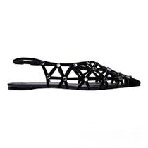 Sapatilha slingback vazada cristal couro nobuck preto carrano 507063