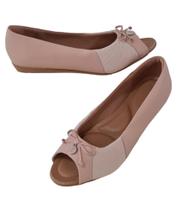 Sapatilha Usaflex Peep Toe AK0403 Conforto em Couro Rose Joanete
