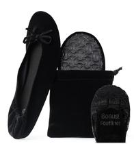 Sapatilhas de balé dobráveis, sedosas, femininas, veludo preto