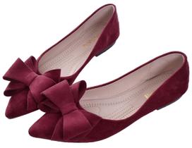 Sapatilhas de balé SAILING LU Bow-Knot, camurça feminina, cor de vinho 6.5