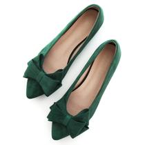 Sapatilhas de balé SAILING LU Bow-Knot, camurça feminina, verde, tamanho 6,5