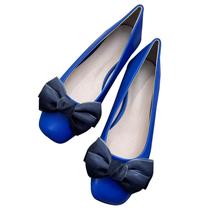 Sapatilhas de balé SAILING LU Square Toe Bow Knot Blue para mulheres Sapatilhas de balé SAILING LU Square Toe Bow Knot Blue para mulheres