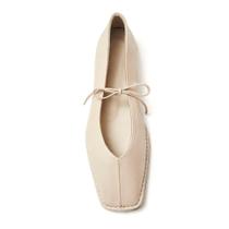 Sapatilhas de balé VorisVina com cadarço e bico quadrado para mulheres, creme