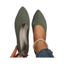 Sapatilhas Femininas De Cor Sólida Com Bico Fino, Planas, De Malha, Slip On, Estilo Bailarina,