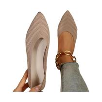 Sapatilhas Femininas De Cor Sólida Com Bico Fino, Tricotadas, Slip-On, Casuais E Respiráveis