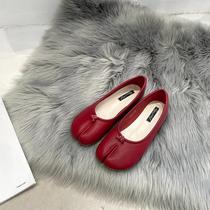 Sapatilhas Femininas De Couro Microfibra Com Bico Dividido, Confortáveis E De Sola Macia, Loafers Sapatilhas Femininas De Couro Microfibra Com Bico Dividido, Confortáveis E De Sola Macia, Loafers