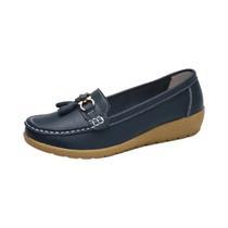 Sapatilhas Femininas De Plataforma De Couro Genuíno Macio Casual Slip-on Mocassins Sapatos De