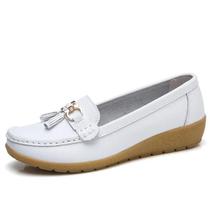 Sapatilhas Femininas De Plataforma De Couro Genuíno Macio Casual Slip-on Mocassins Sapatos De