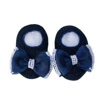 Sapatinho bebê laço organza e pérolas - Azul marinho