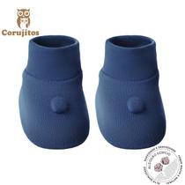 Sapatinho com Pompom em Algodão Egípcio na caixa - Azul Jeans - Corujitos