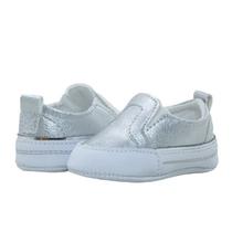 Sapatinho de Bebê Bicho de Pé - Conga Feminina c/ Elástico - Sintético - Prata, Branco e Prata Espelhado