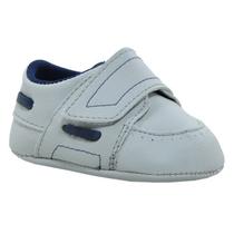 Sapatinho de Bebê Bicho de Pé - Dockside Masculino com Fecho - Sintético - Cinza Claro e Azul Marinho